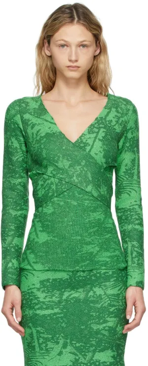 Eckhaus Latta Green Wool Poison Wrap V-Neck Sweater