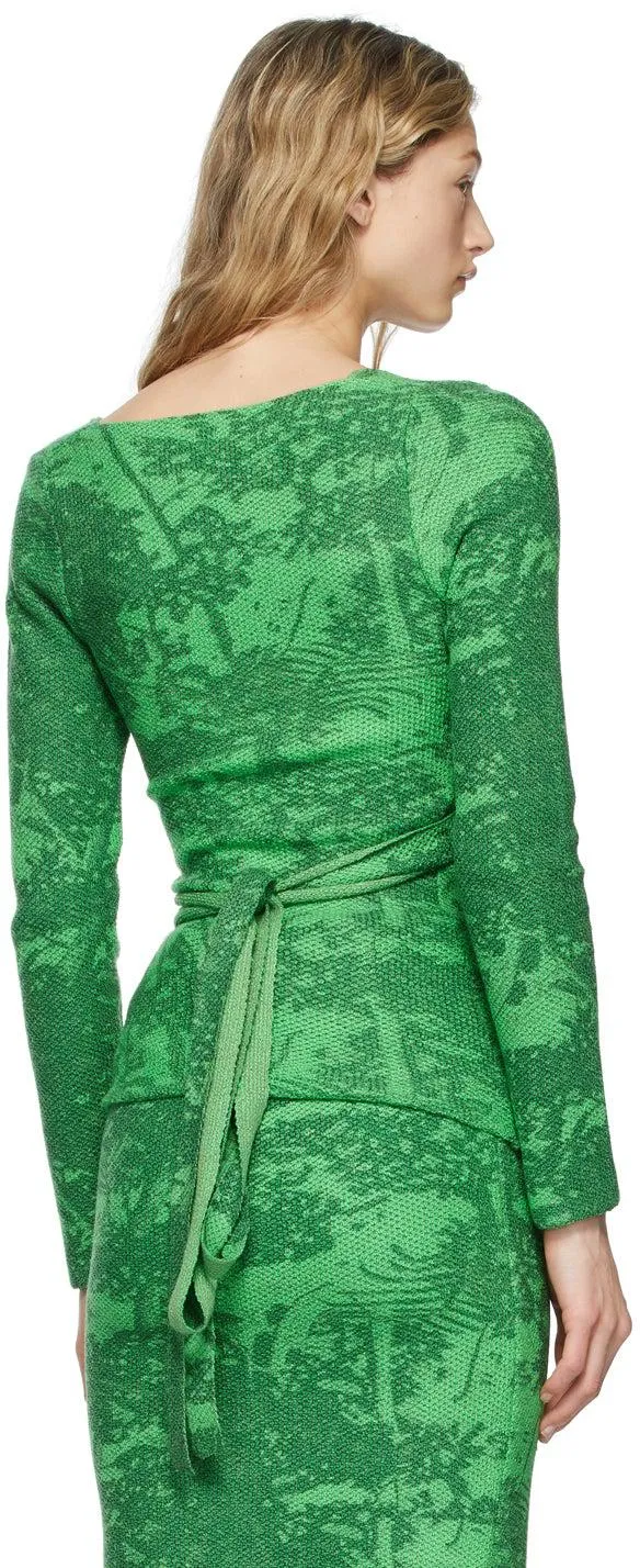 Eckhaus Latta Green Wool Poison Wrap V-Neck Sweater