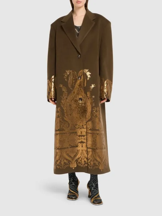Etro   Wool &amp; cashmere printed long coat 