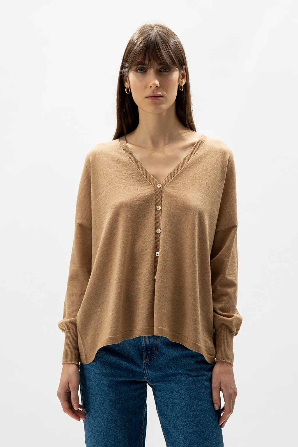 EXTRA FINE MERINO WOOL OVERSIZED CARDIGAN V NECK