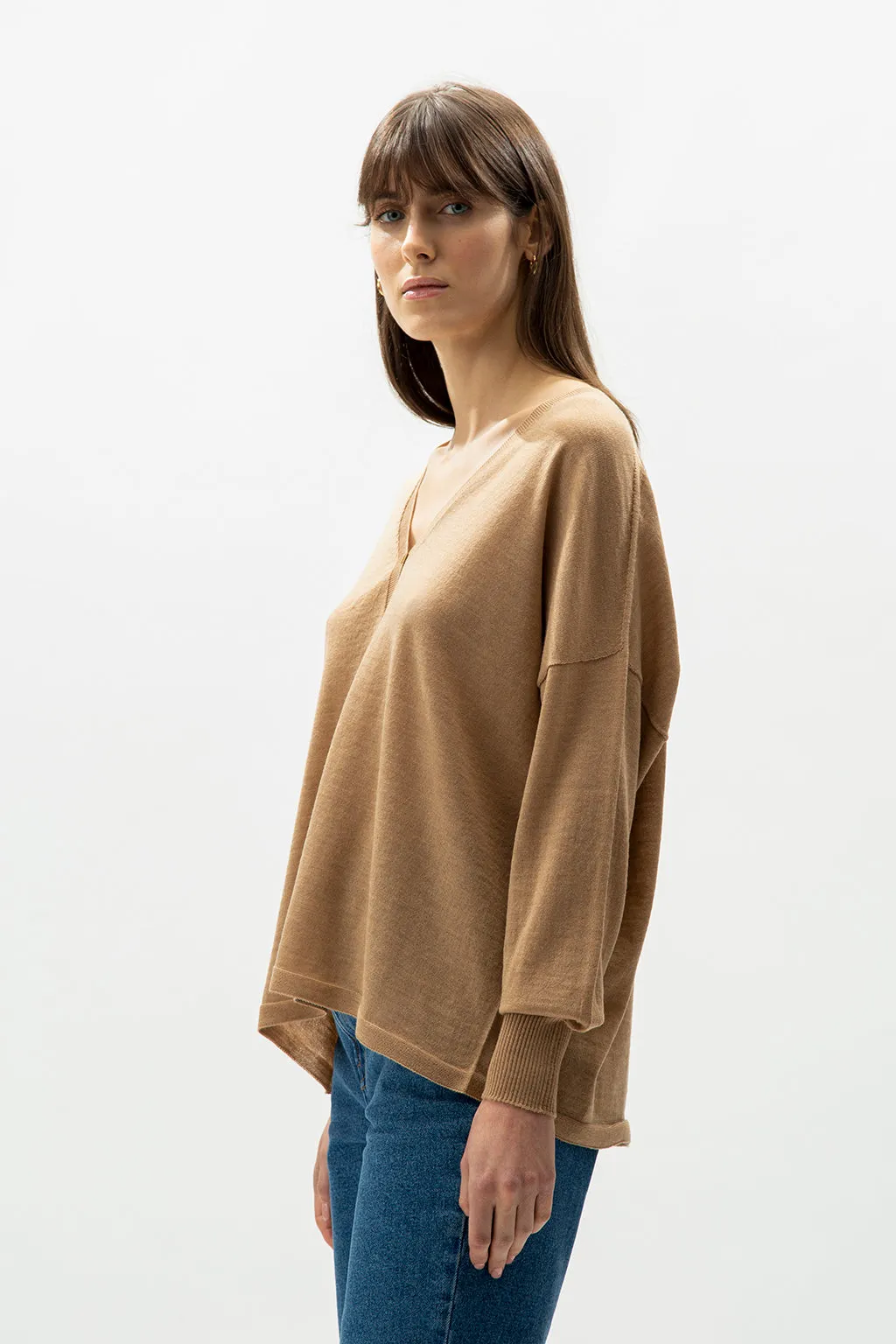 EXTRA FINE MERINO WOOL OVERSIZED CARDIGAN V NECK