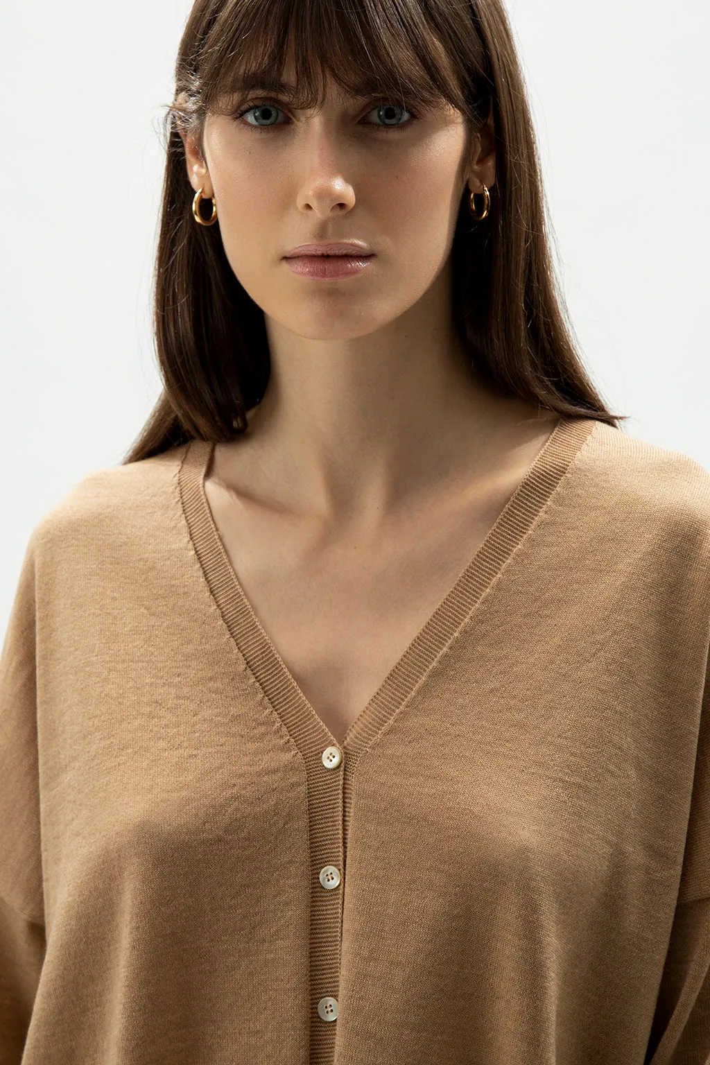 EXTRA FINE MERINO WOOL OVERSIZED CARDIGAN V NECK
