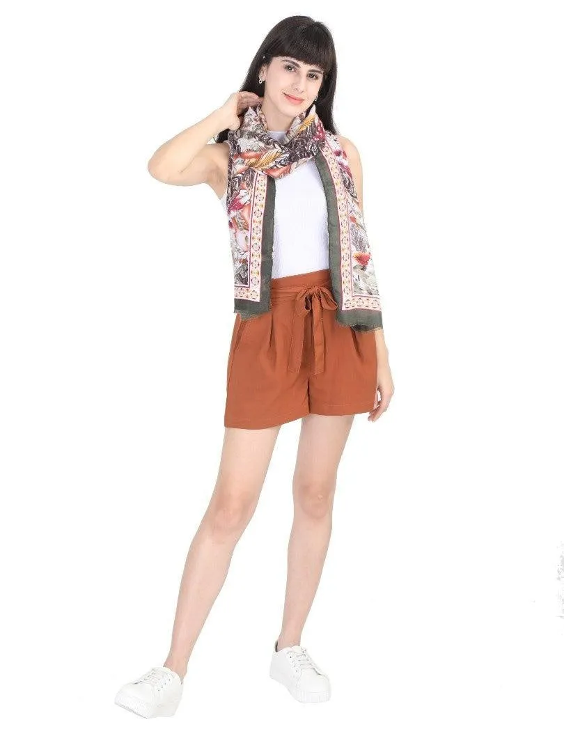 FabSeasons Floral Green Premium Printed Cotton Long Scarves