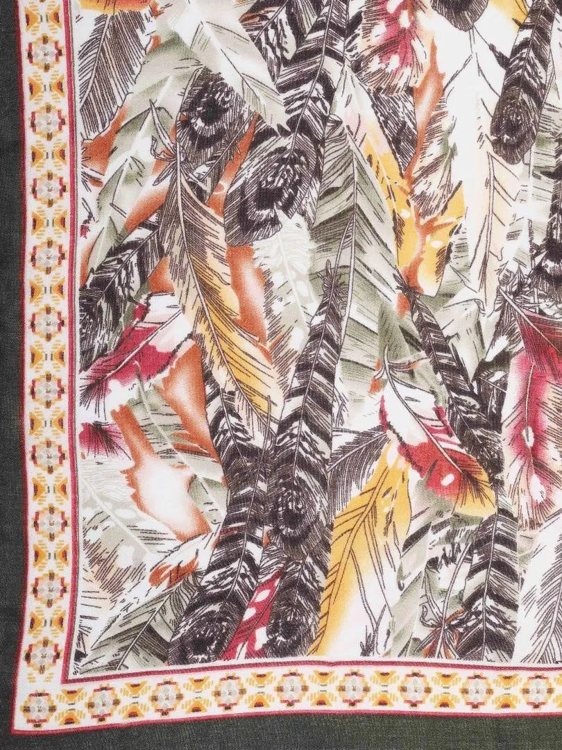 FabSeasons Floral Green Premium Printed Cotton Long Scarves