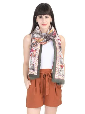 FabSeasons Floral Green Premium Printed Cotton Long Scarves