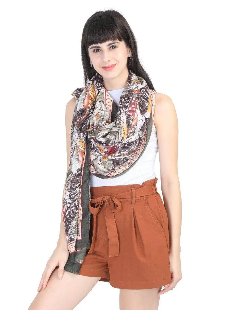 FabSeasons Floral Green Premium Printed Cotton Long Scarves