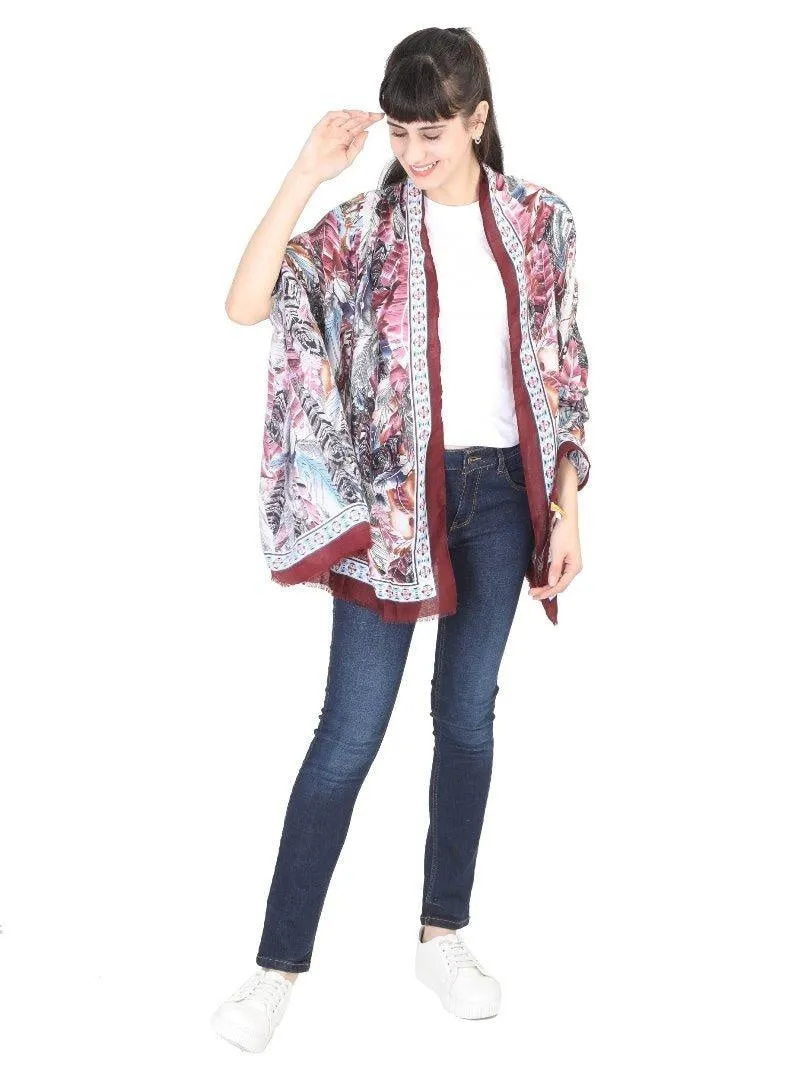 FabSeasons Floral Maroon Premium Printed Cotton Long Scarves
