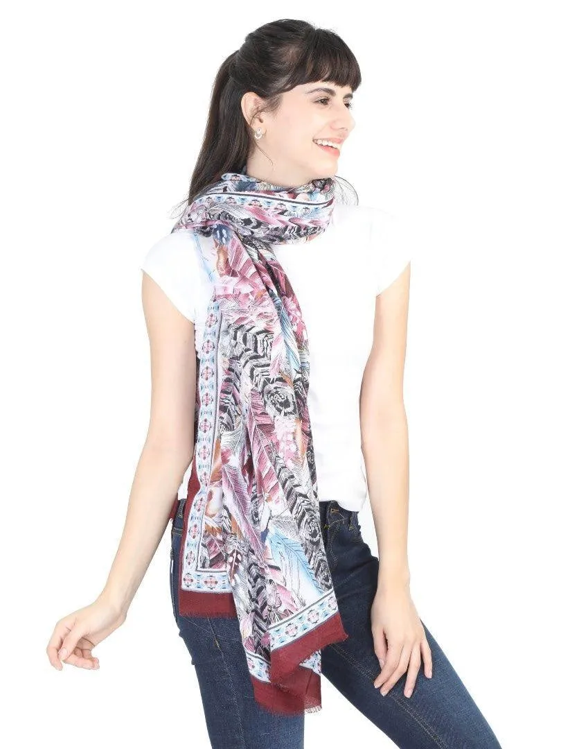 FabSeasons Floral Maroon Premium Printed Cotton Long Scarves