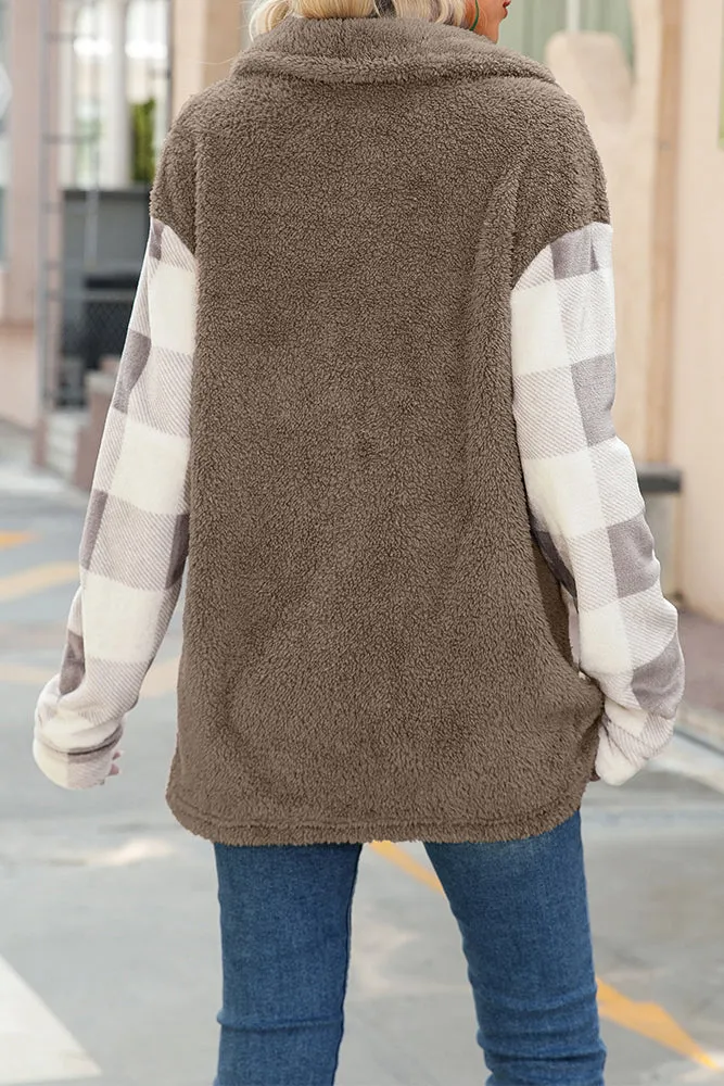 Flannel Fleece Patchwork Plaid Winter Outfits Coat