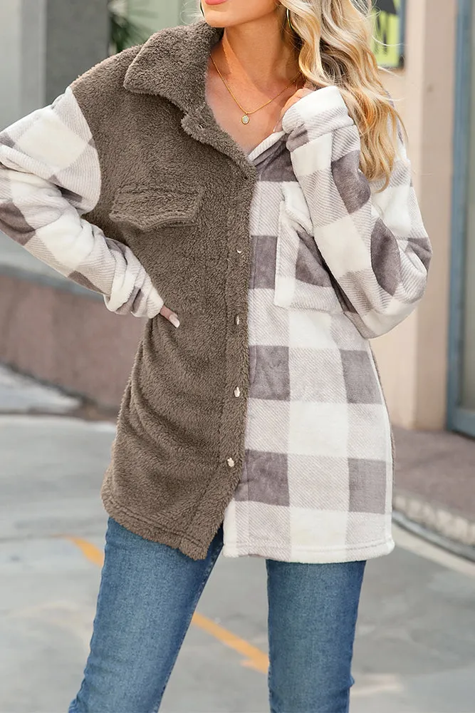Flannel Fleece Patchwork Plaid Winter Outfits Coat