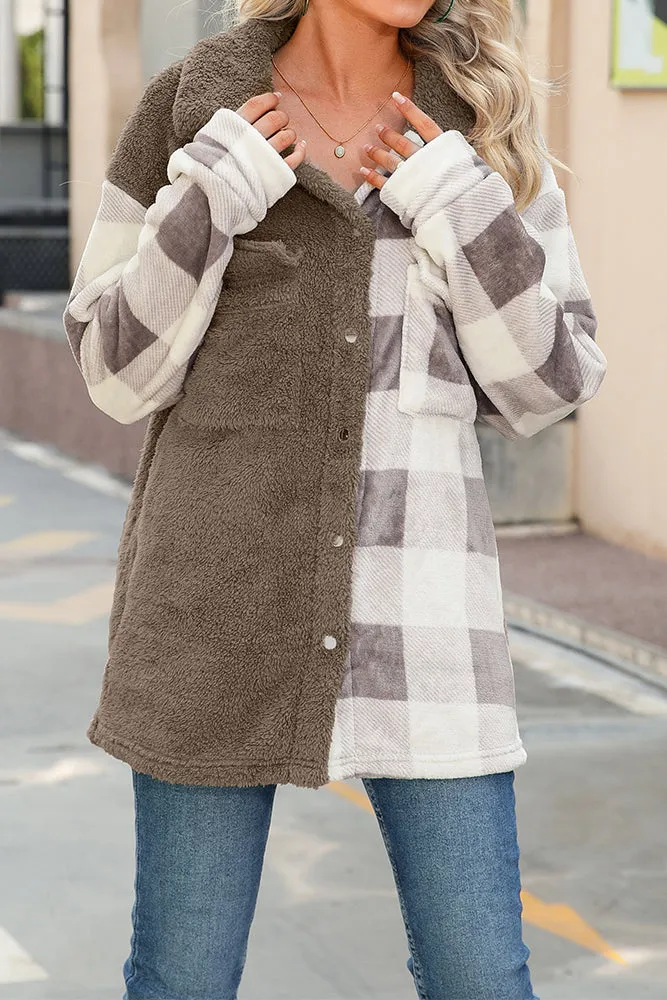 Flannel Fleece Patchwork Plaid Winter Outfits Coat