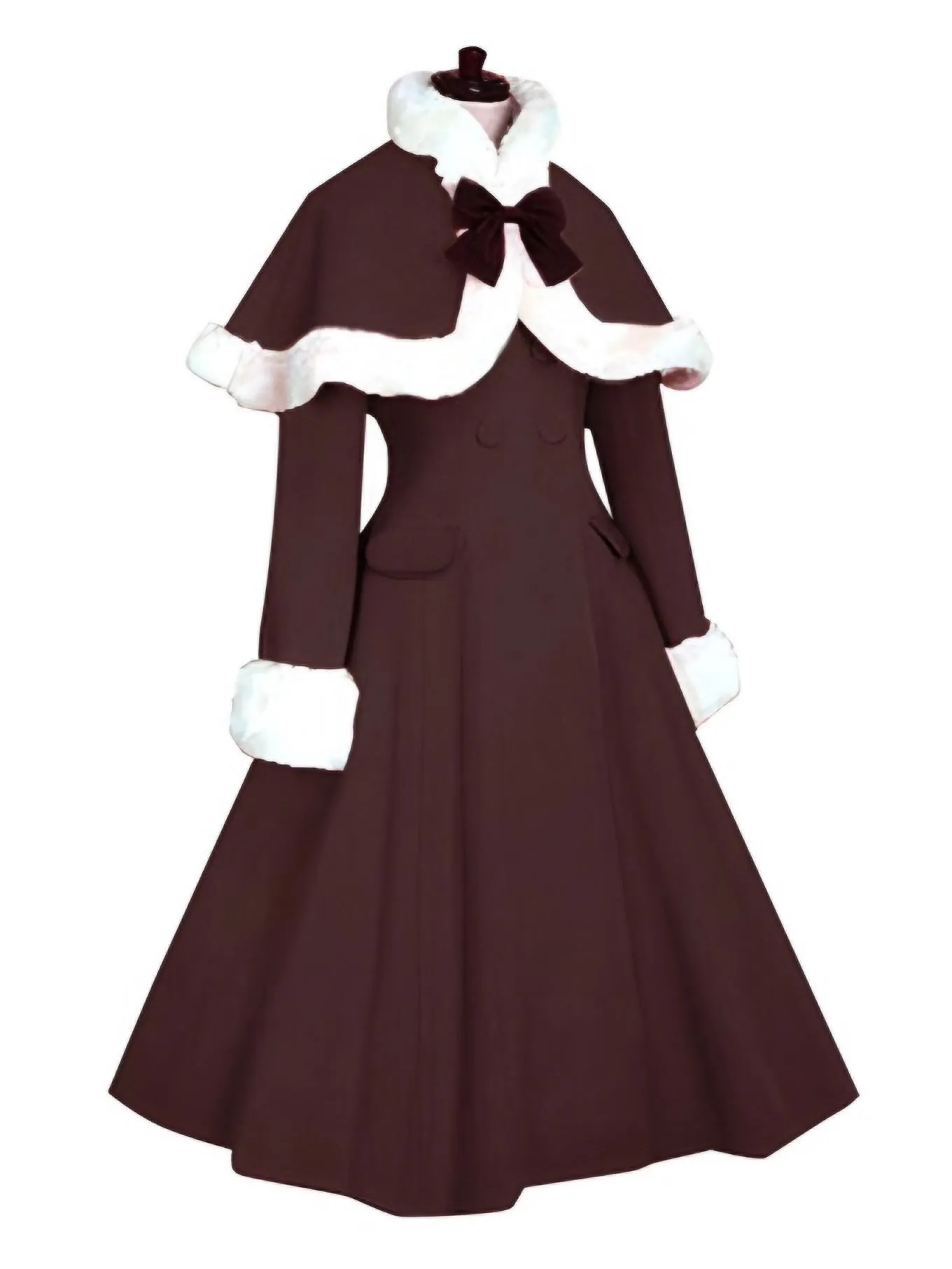 Flytonn- Fur Double-Breasted Bow Coat Dress