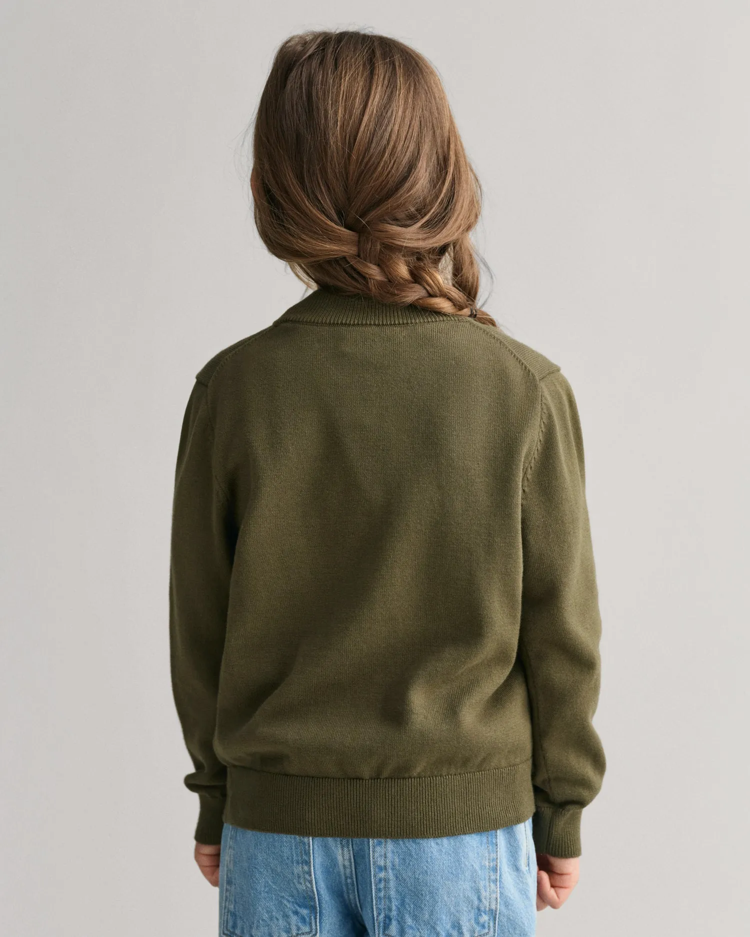 Gant Boys Green Solid Round Neck Full Sleeves Cardigan