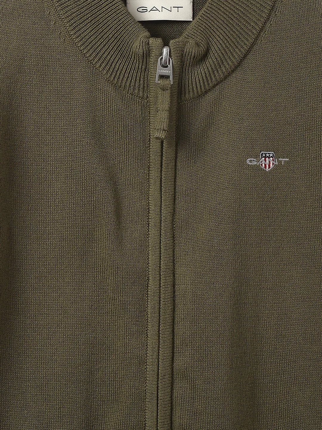 Gant Boys Green Solid Round Neck Full Sleeves Cardigan