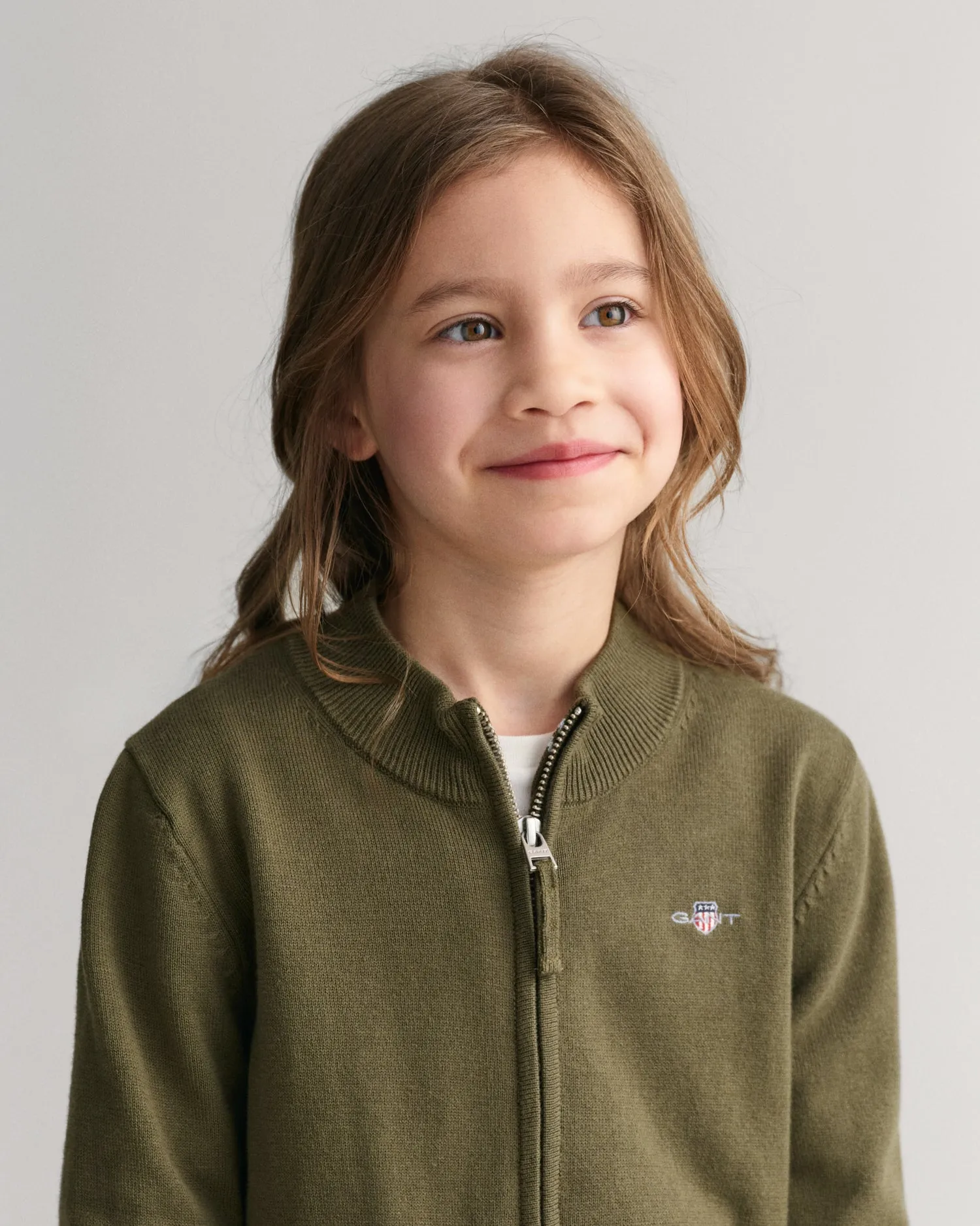 Gant Boys Green Solid Round Neck Full Sleeves Cardigan