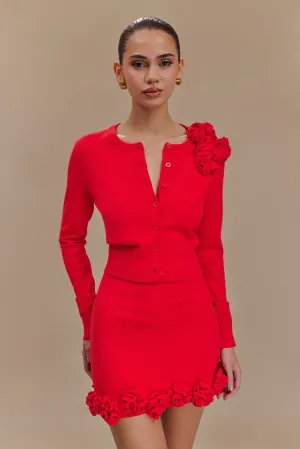 Gianna Knit Cardigan With Flowers - Red