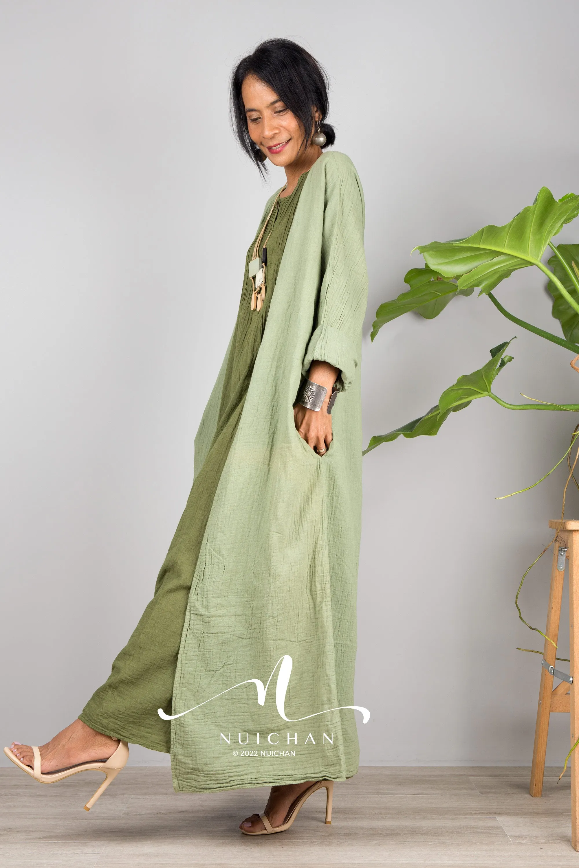 Green Cotton open front cardigan