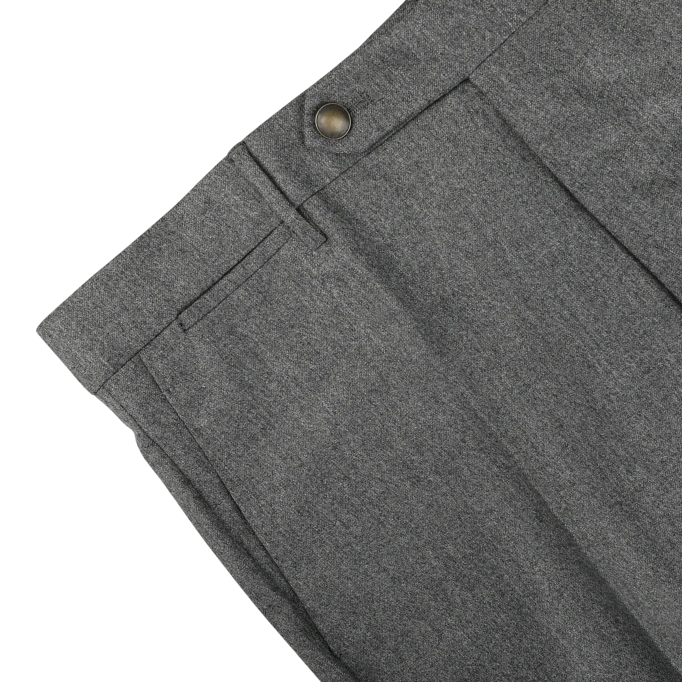 Grey Wool Flannel Flat Front Trousers