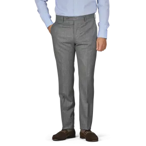 Grey Wool Flannel Flat Front Trousers