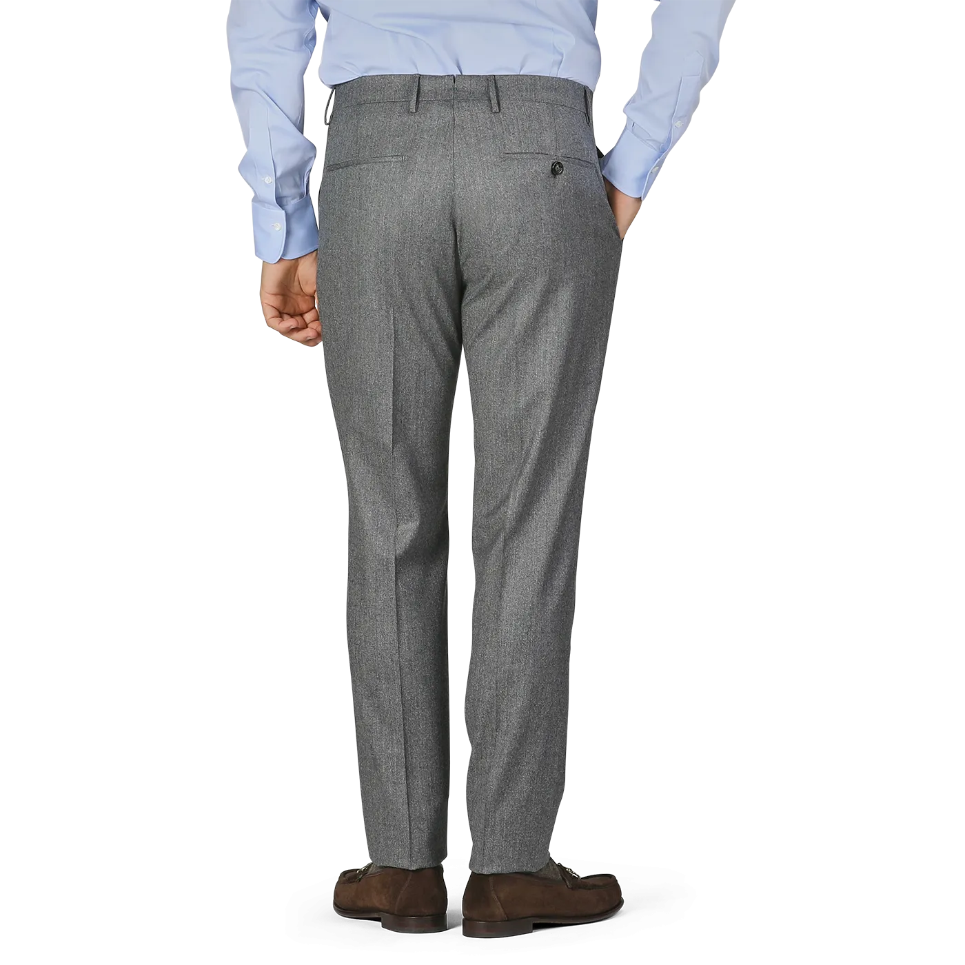 Grey Wool Flannel Flat Front Trousers
