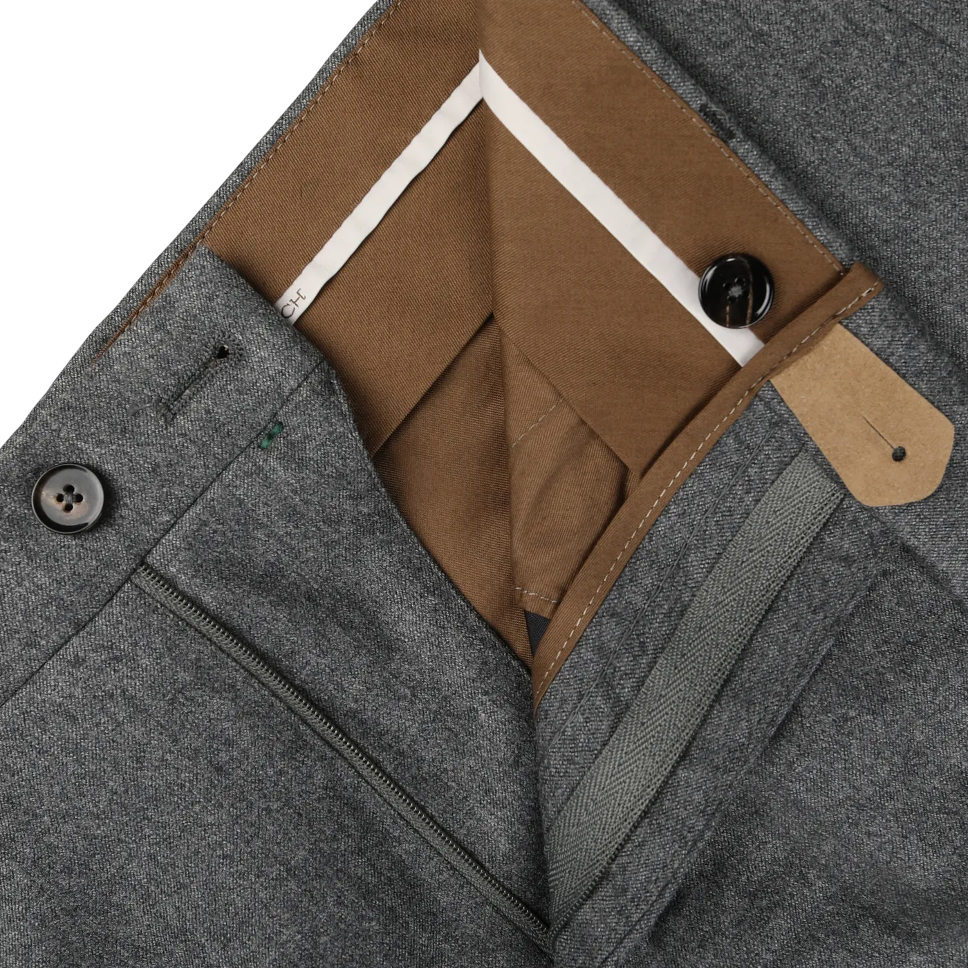 Grey Wool Flannel Flat Front Trousers