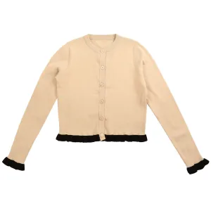 HEV Vanilla Contrast Ruffle Trim Cardigan