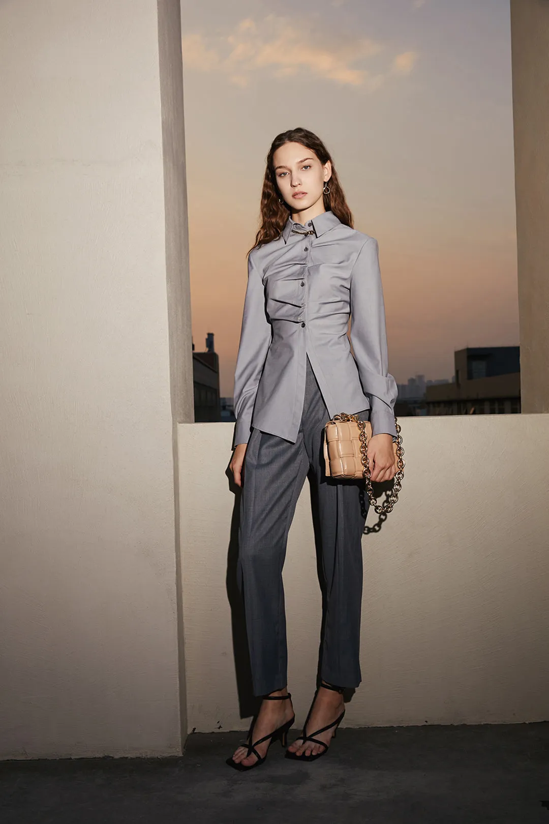 High-rise straight-leg pants | Dark gray straight-leg pants | Commuter straight-leg pants