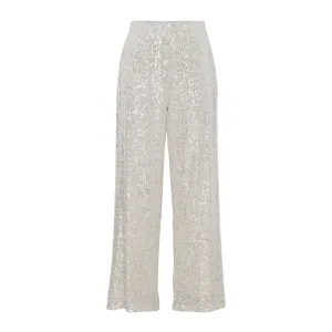 ICHI Fauci Wide Leg Sequin Trousers Frosted Almond