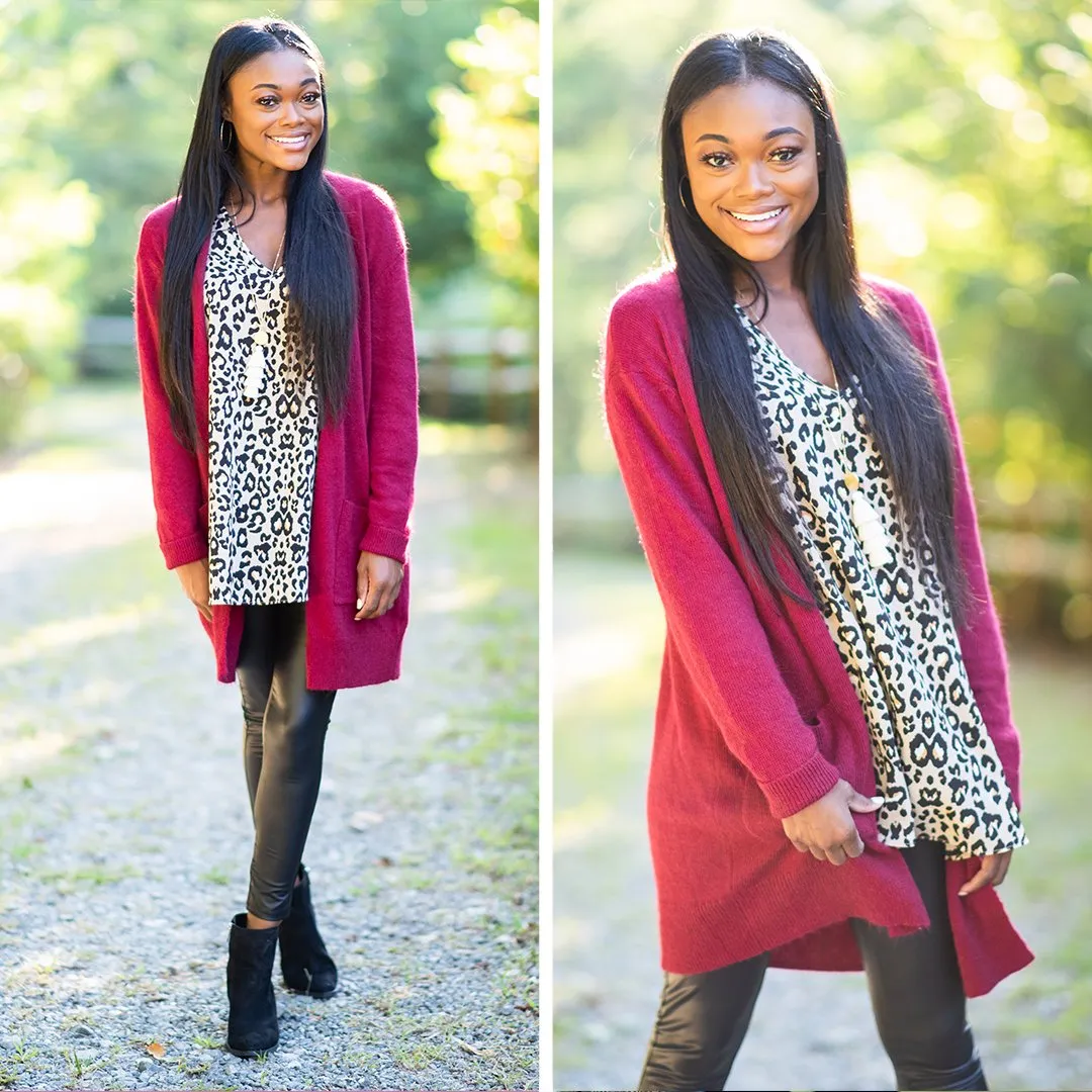 It's All Love Wine Red Knit Cardigan