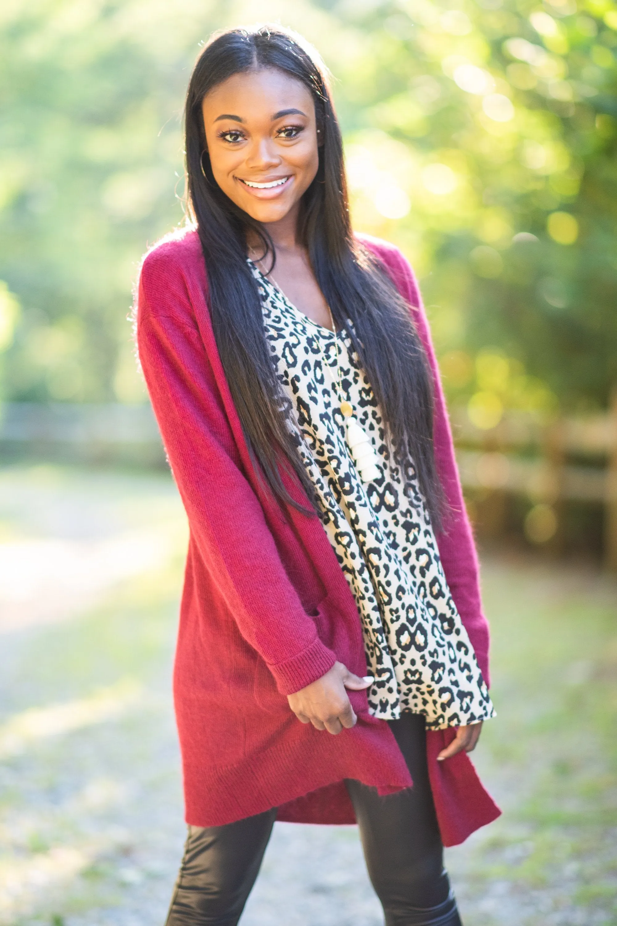 It's All Love Wine Red Knit Cardigan