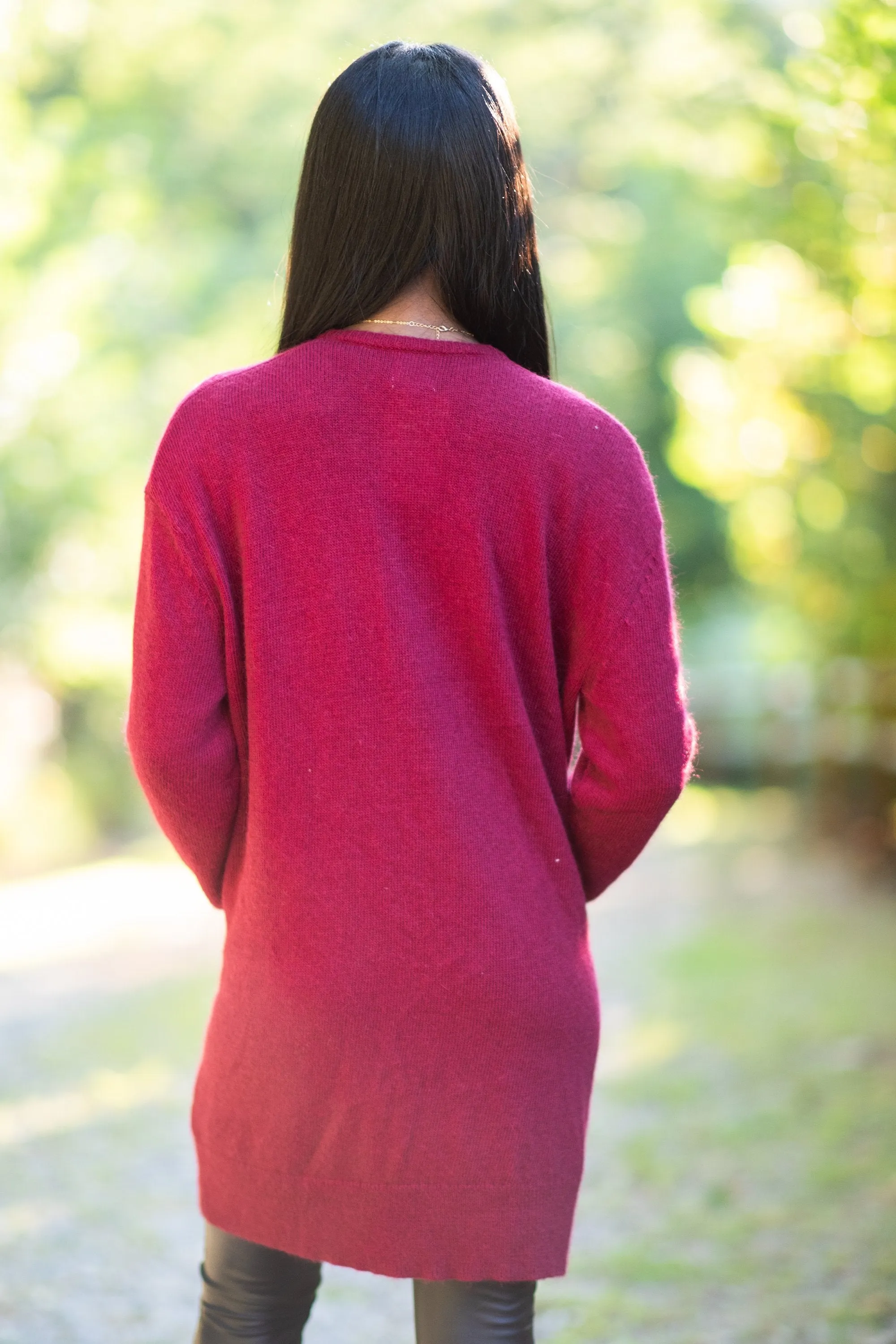 It's All Love Wine Red Knit Cardigan