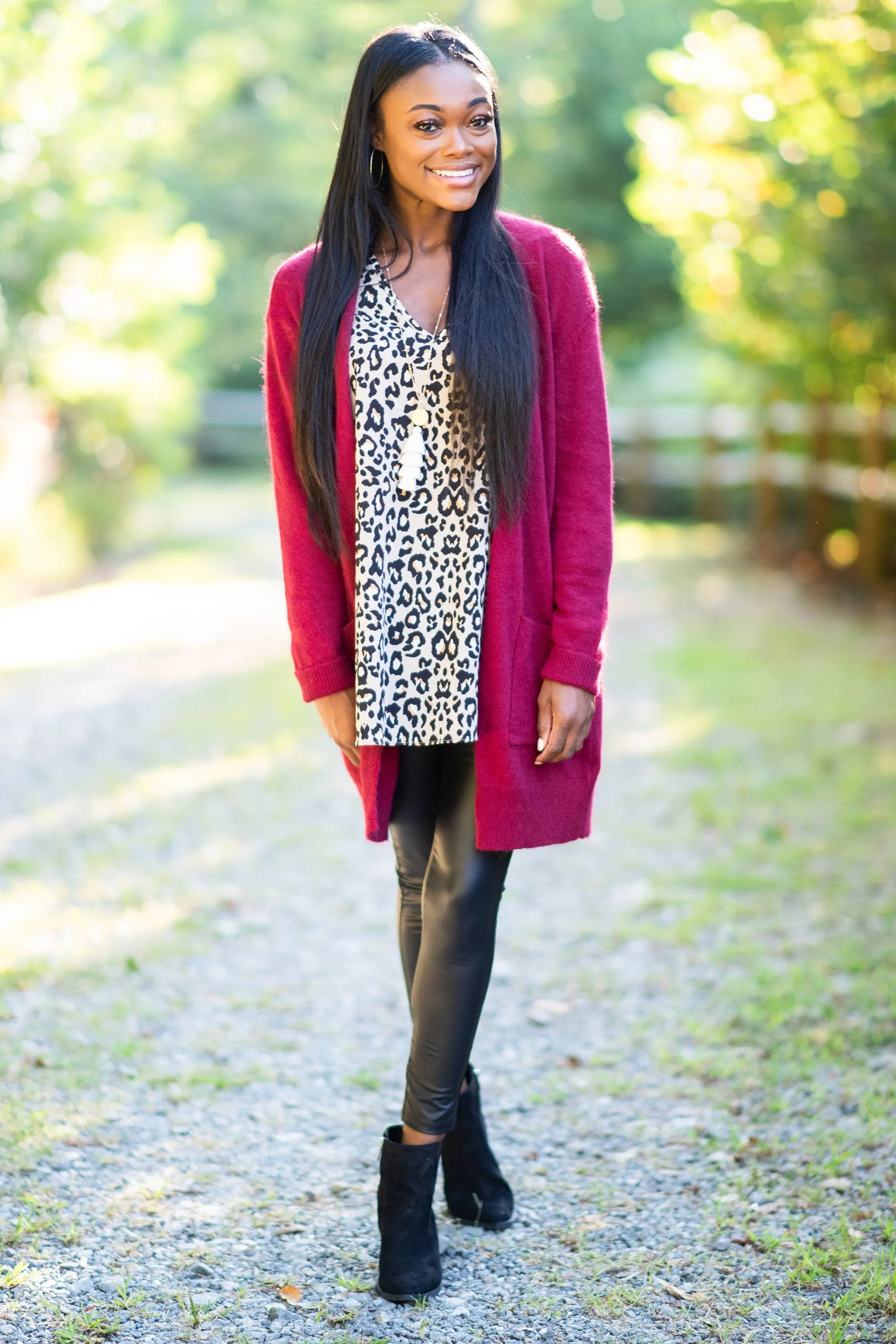 It's All Love Wine Red Knit Cardigan