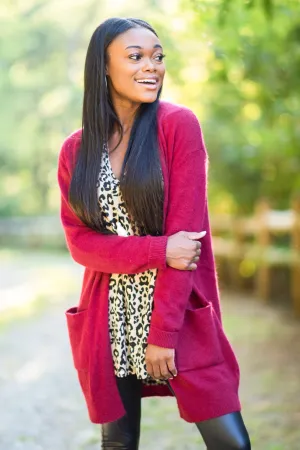 It's All Love Wine Red Knit Cardigan