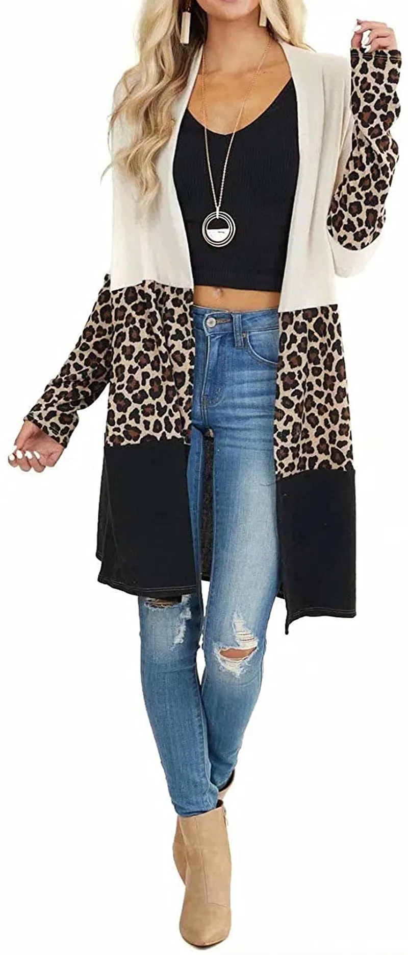 Lacozy Women's Open Front Long Knit Cardigan Draped Snap Buffalo Plaid Shirt Kimono Cardigan Sweater