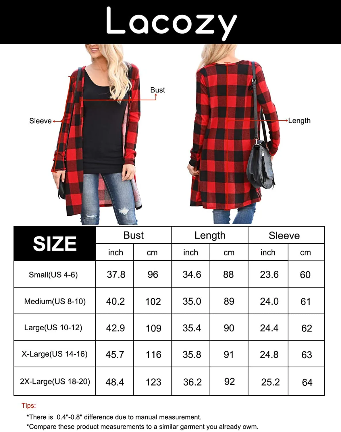 Lacozy Women's Open Front Long Knit Cardigan Draped Snap Buffalo Plaid Shirt Kimono Cardigan Sweater