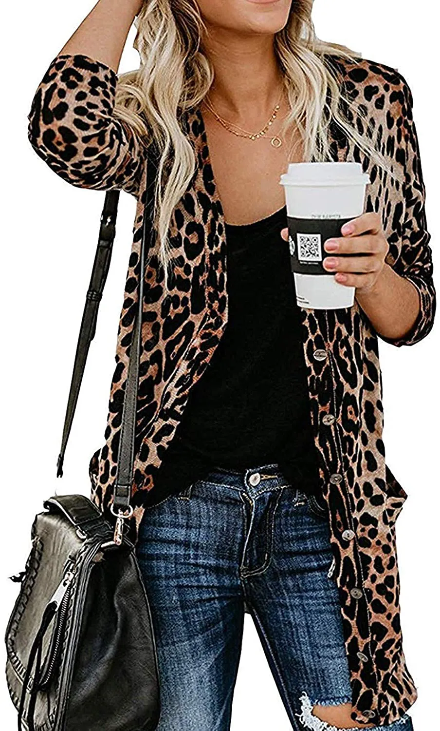 Lacozy Women's Open Front Long Knit Cardigan Draped Snap Buffalo Plaid Shirt Kimono Cardigan Sweater