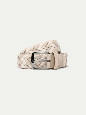 Light Beige Woven Wool-Suede Belt