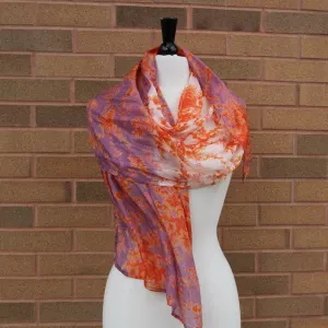 Lilac and Orange with Roses Silk Scarf
