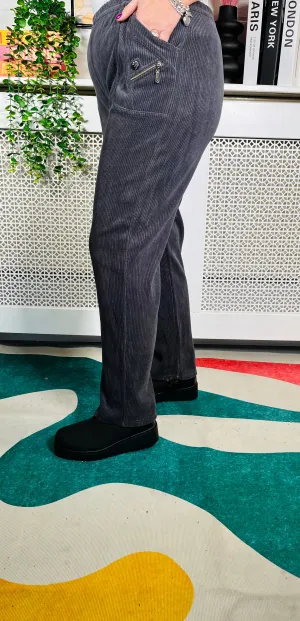 Lorenzo Jumbo Cord Trousers - Charcoal