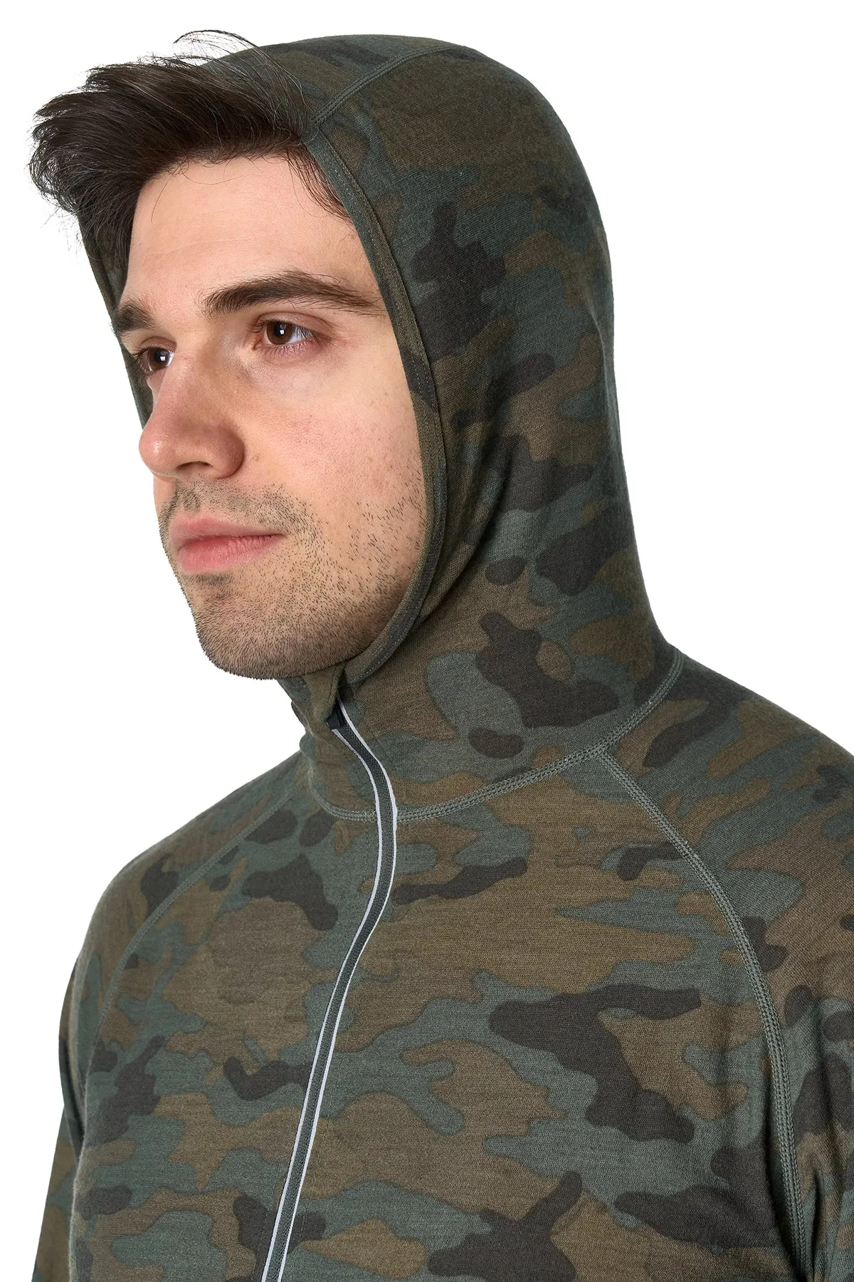Men's Merino Wool Half Zip Hoodie 190 Camo