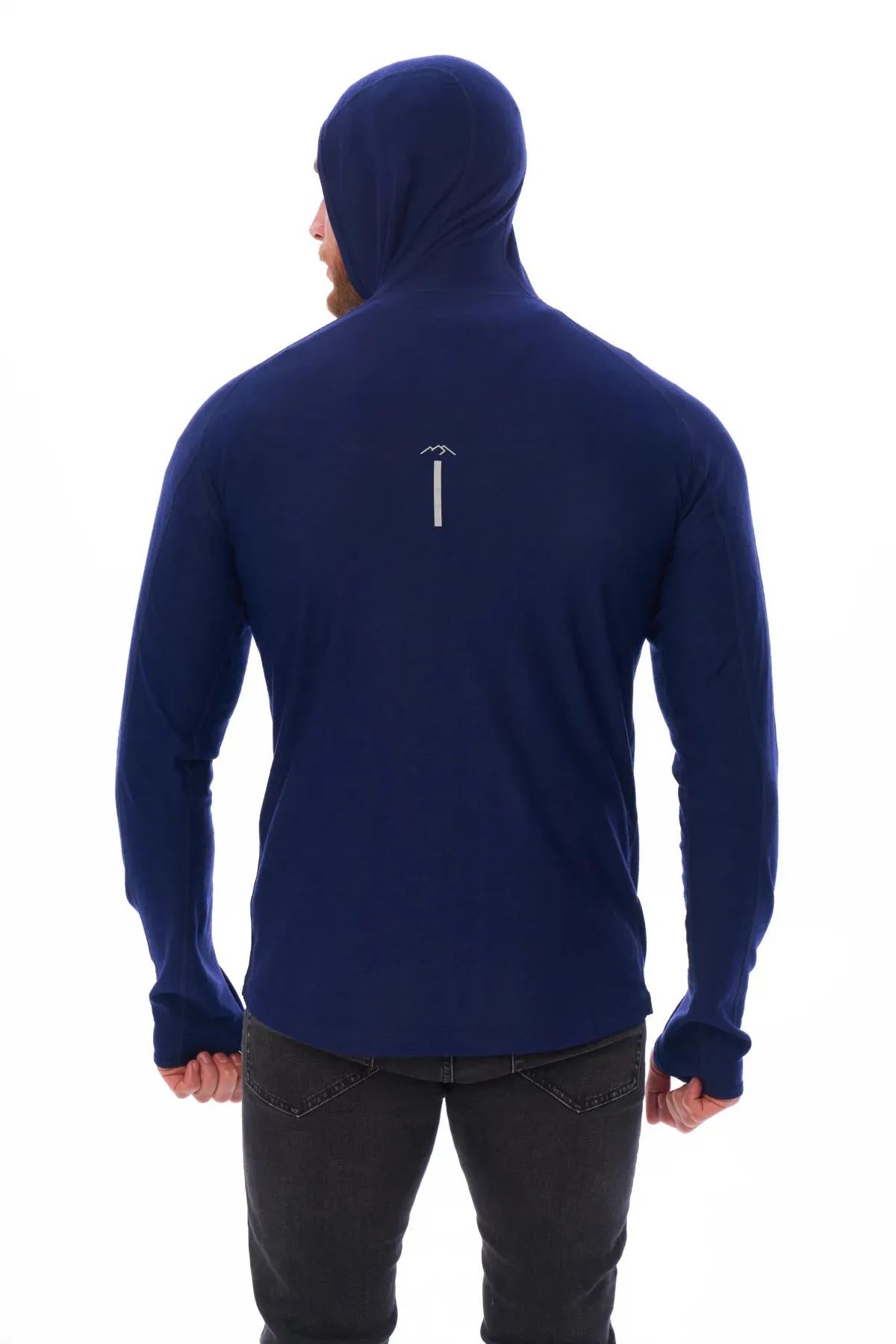 Men's Merino Wool Half Zip Hoodie 190 Navy
