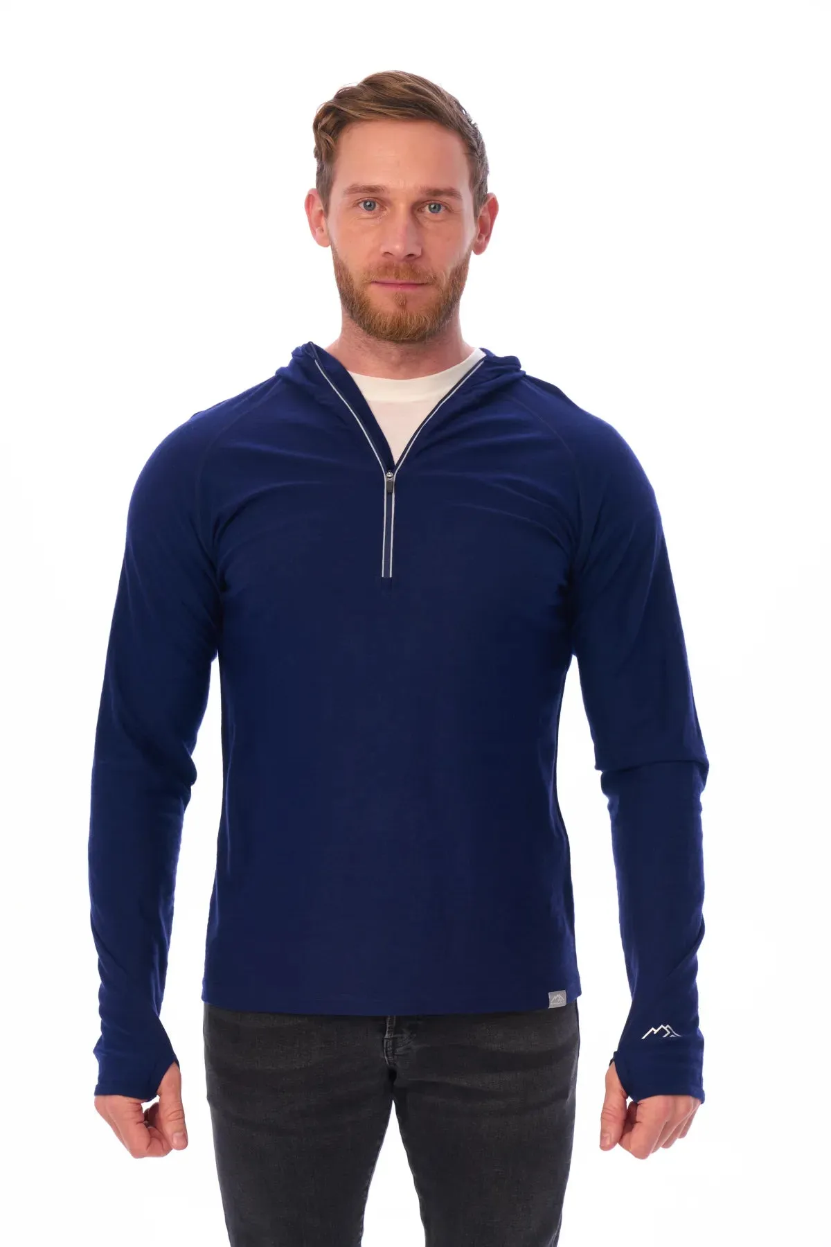 Men's Merino Wool Half Zip Hoodie 190 Navy