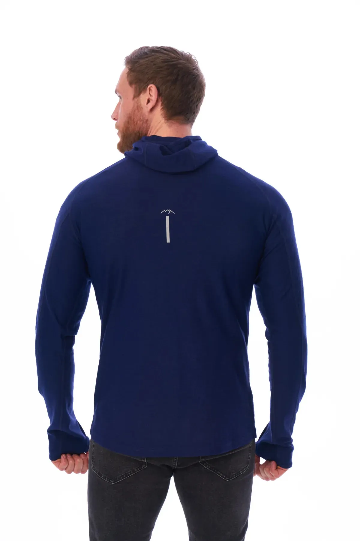 Men's Merino Wool Half Zip Hoodie 190 Navy