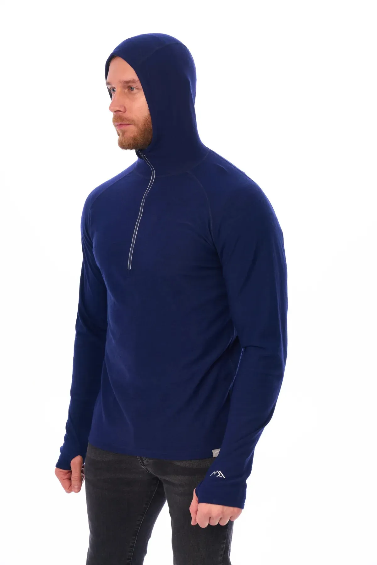 Men's Merino Wool Half Zip Hoodie 190 Navy