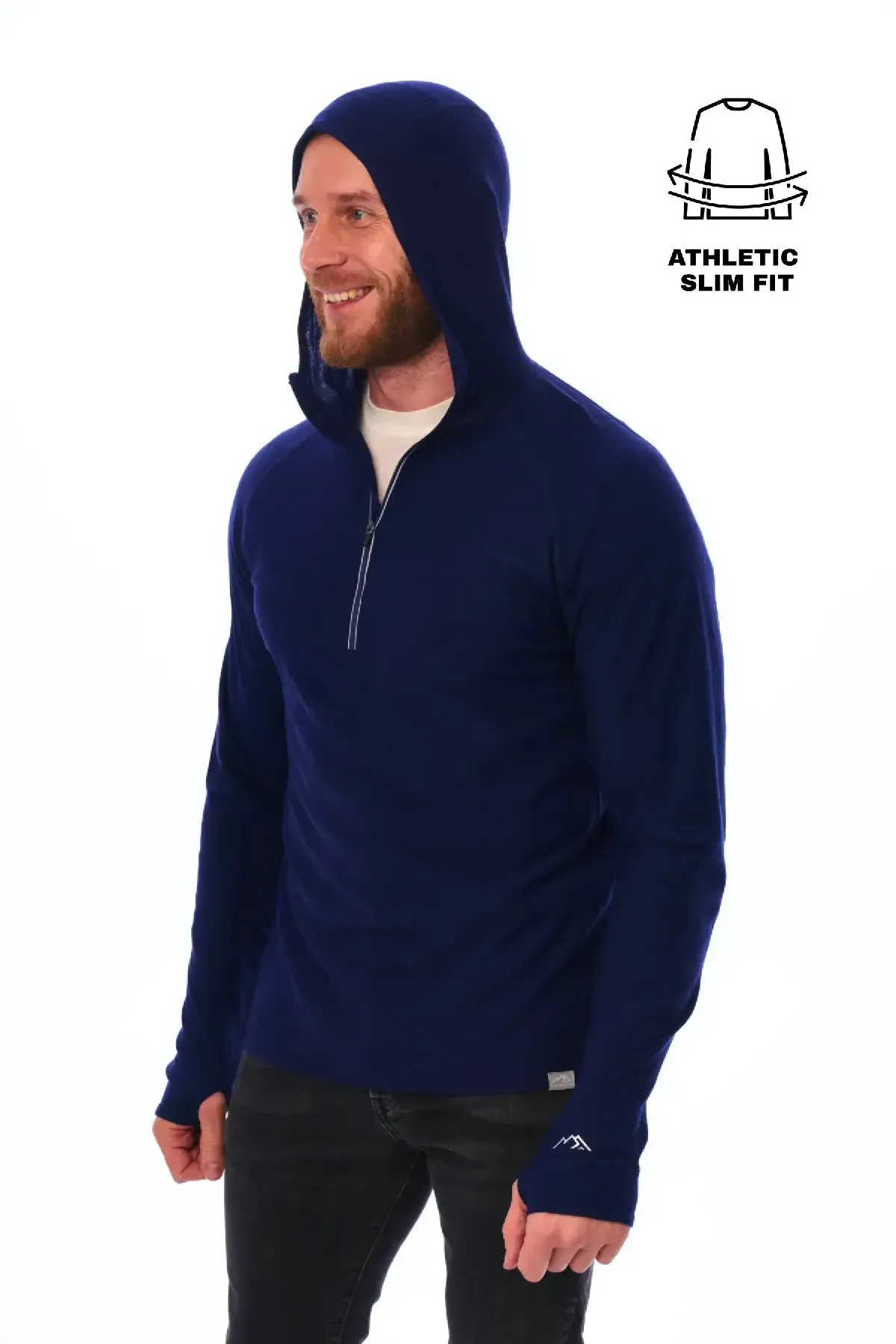 Men's Merino Wool Half Zip Hoodie 190 Navy