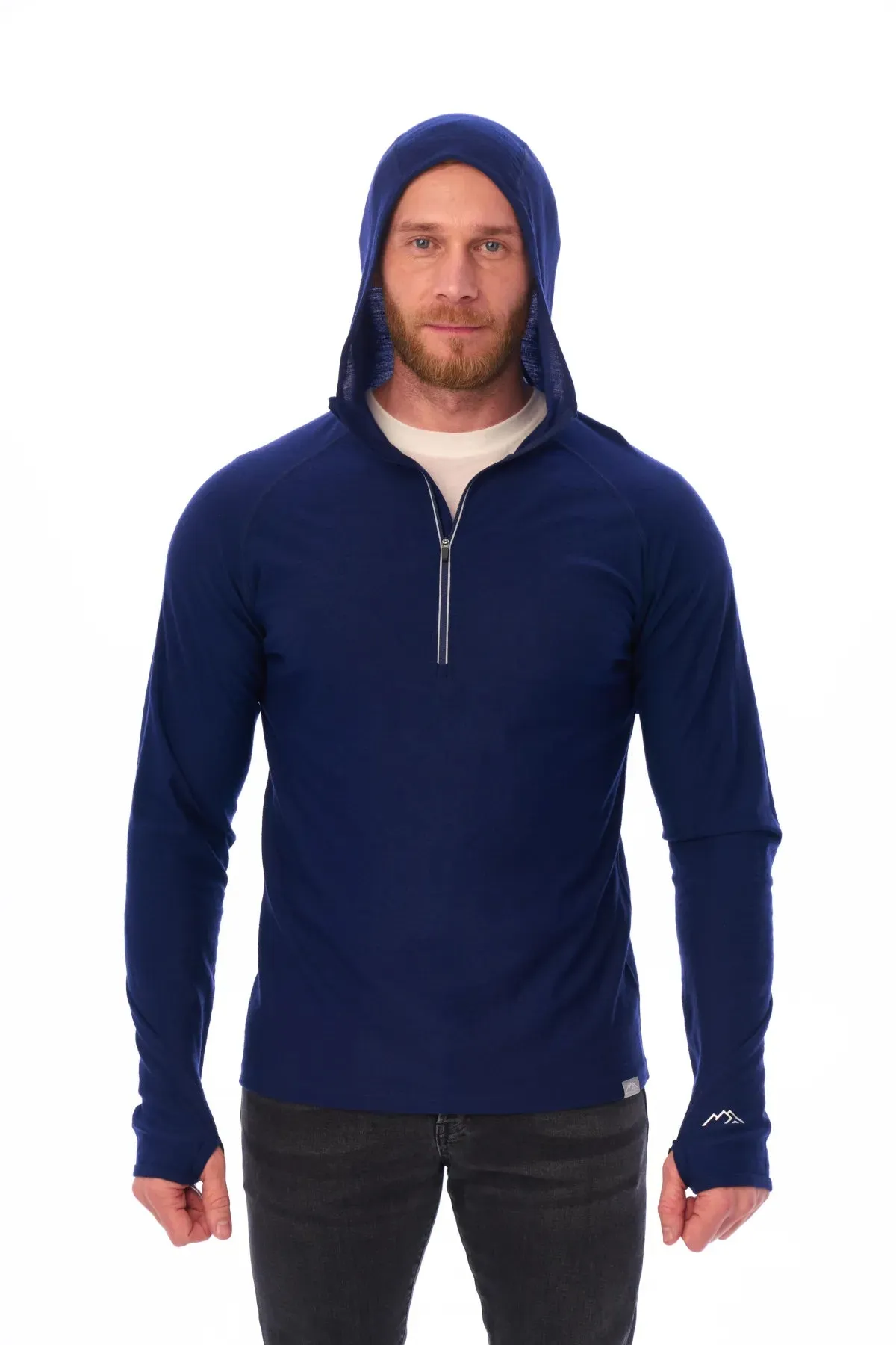 Men's Merino Wool Half Zip Hoodie 190 Navy