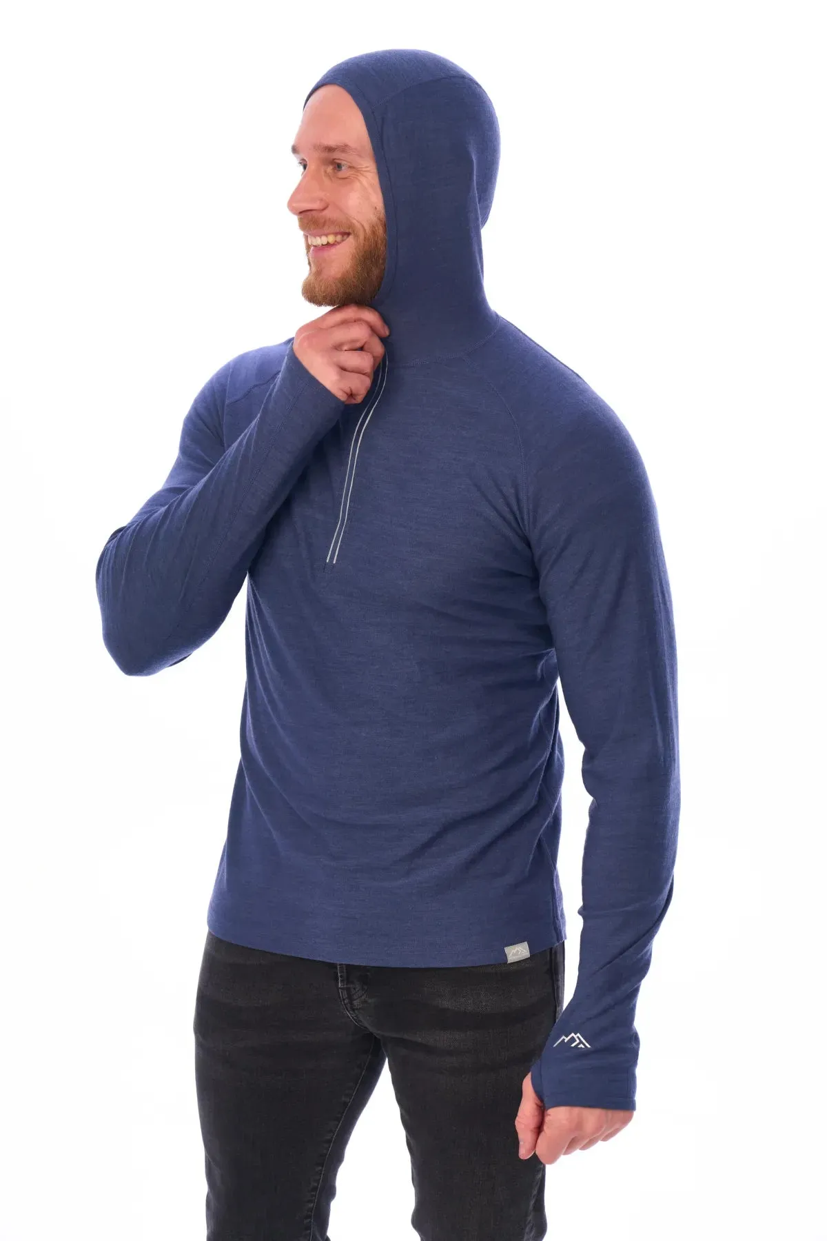 Men's Merino Wool Half Zip Hoodie 190 Windsor Blue