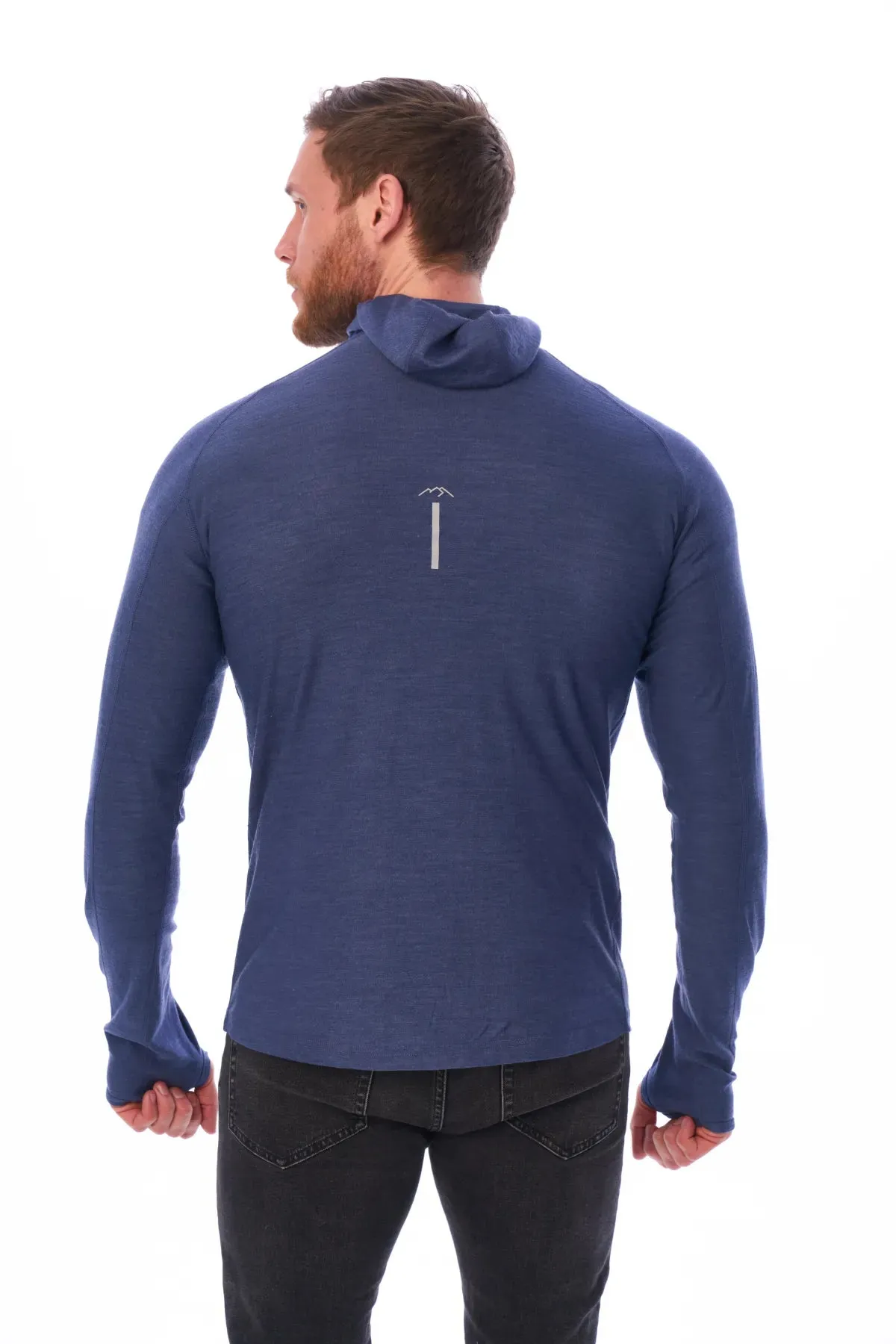 Men's Merino Wool Half Zip Hoodie 190 Windsor Blue