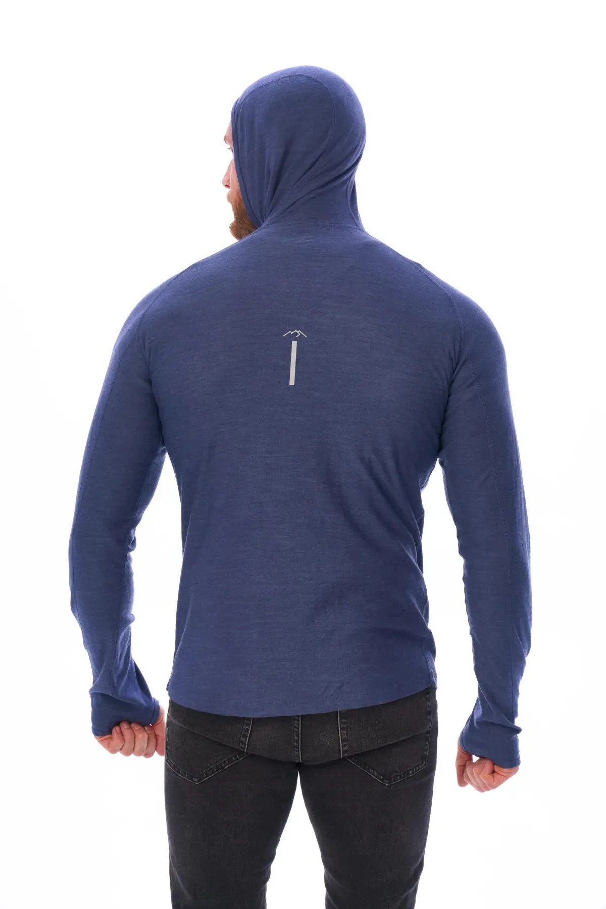 Men's Merino Wool Half Zip Hoodie 190 Windsor Blue