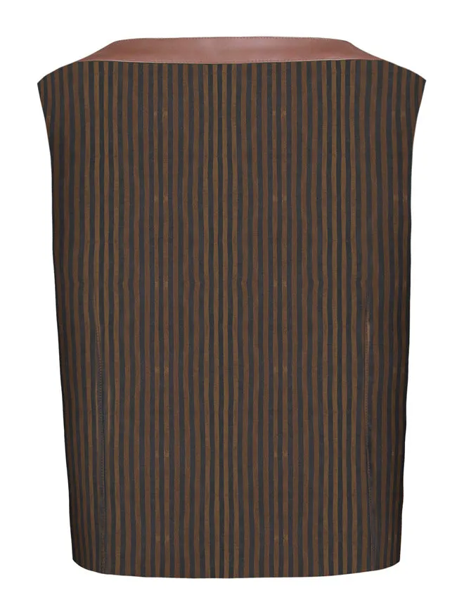 Men's Steampunk Brown Pinstripe Waistcoat V Neck Party Vest